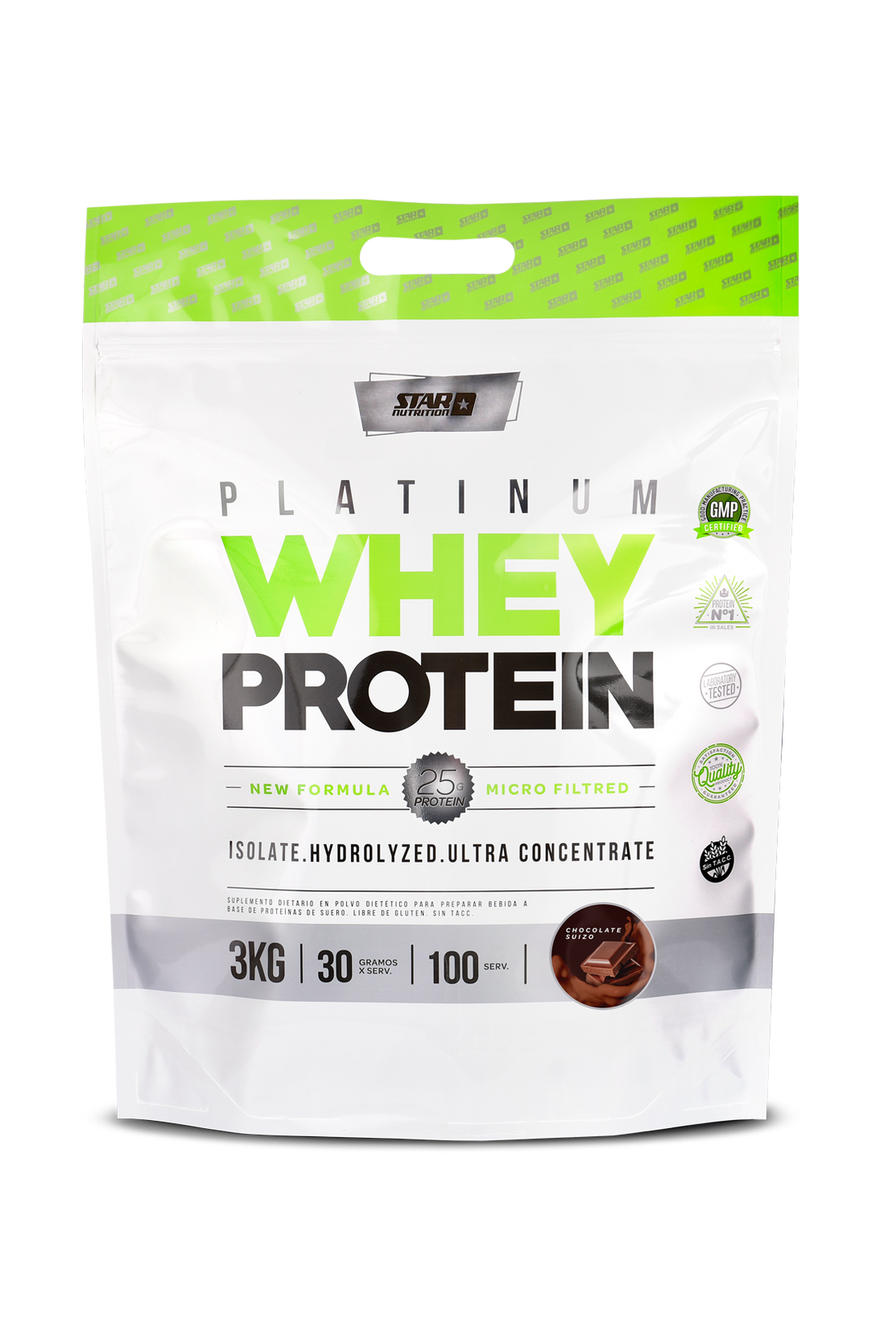 PLATINUM WHEY PROTEIN CHOCOLATE X 3 KILOS. - ZIPPER PACK