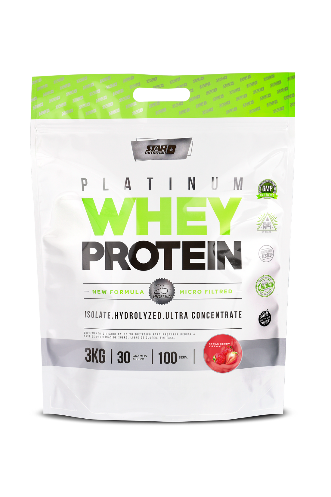 PLATINUM WHEY PROTEIN FRUTILLA X 3 KILOS. - ZIPPER PACK