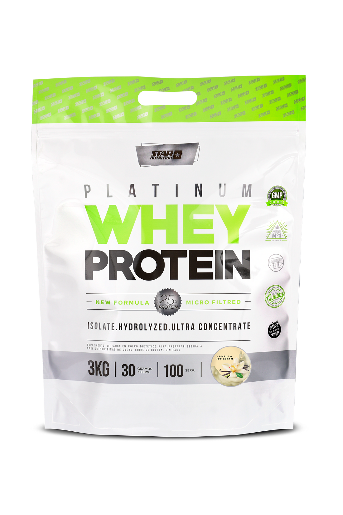 PLATINUM WHEY PROTEIN VAINILLA X 3 KILOS. - ZIPPER PACK